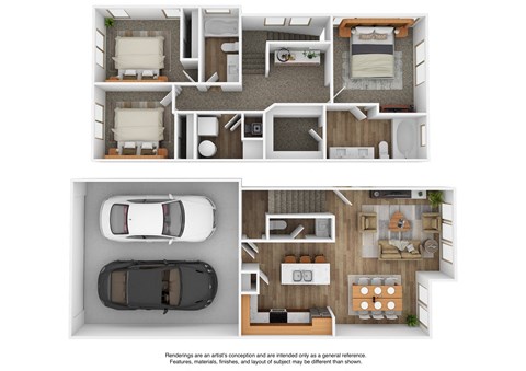 Floor plan for 3 beds, 2.5 baths, 1439 sqft
